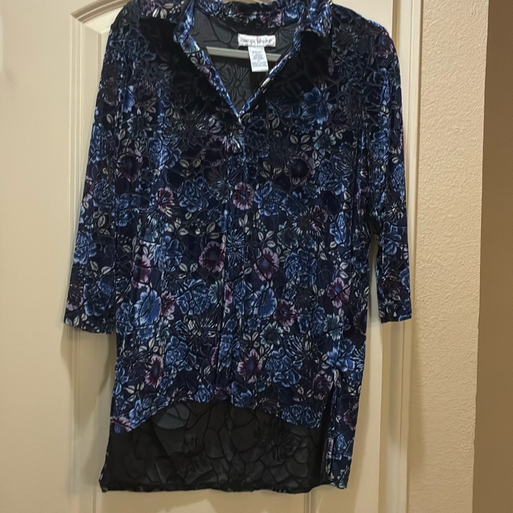 Rebecca Malone Navy Floral Velvet Blouse